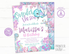 Under The Sea Birthday Invitation, Ocean Party Theme (Editable, Instant Download)