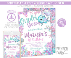 Under The Sea Birthday Invitation, Ocean Party Theme (Editable, Instant Download)