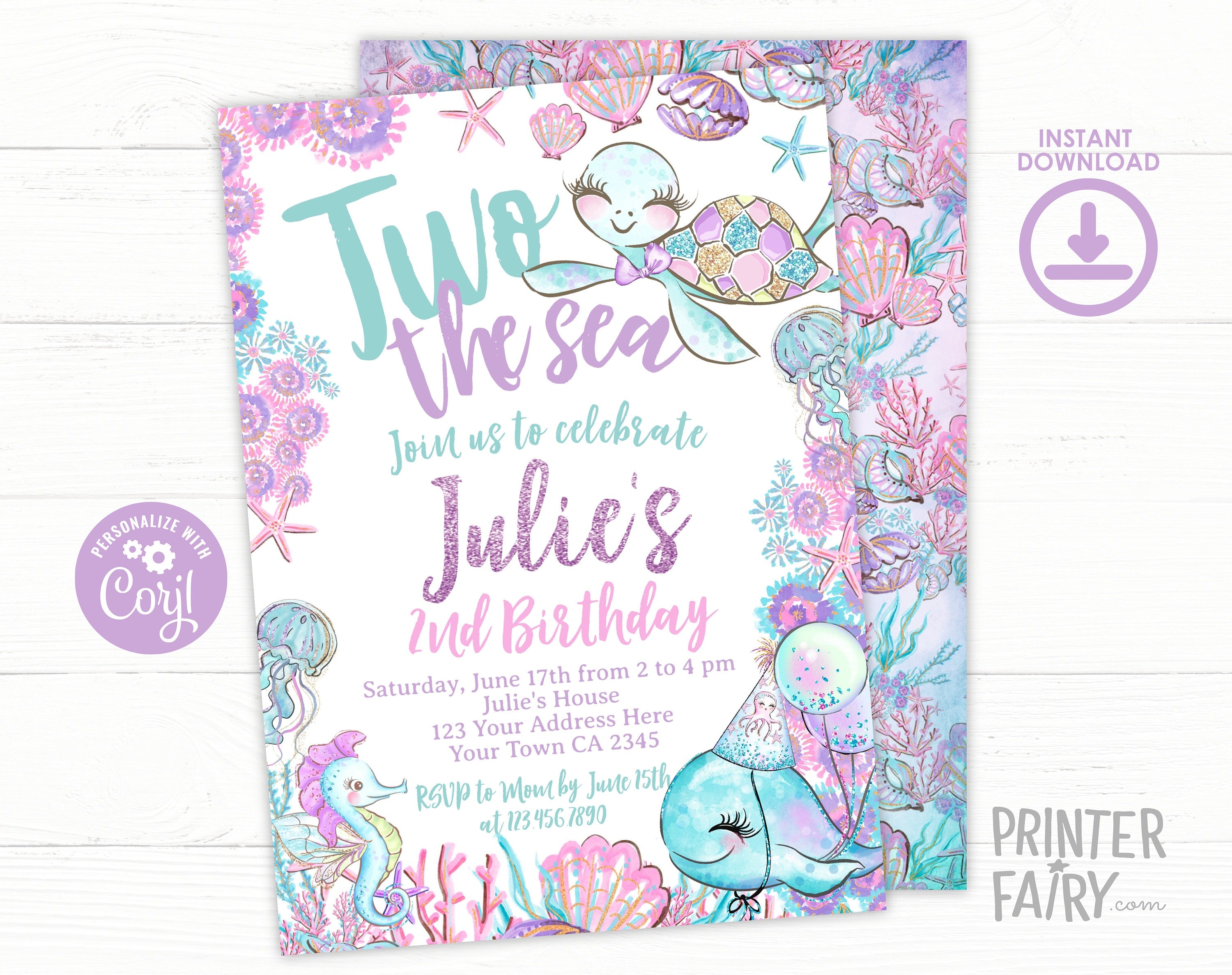 Under The Sea Birthday Invitation, Editable Ocean Party Template (Digital Download)
