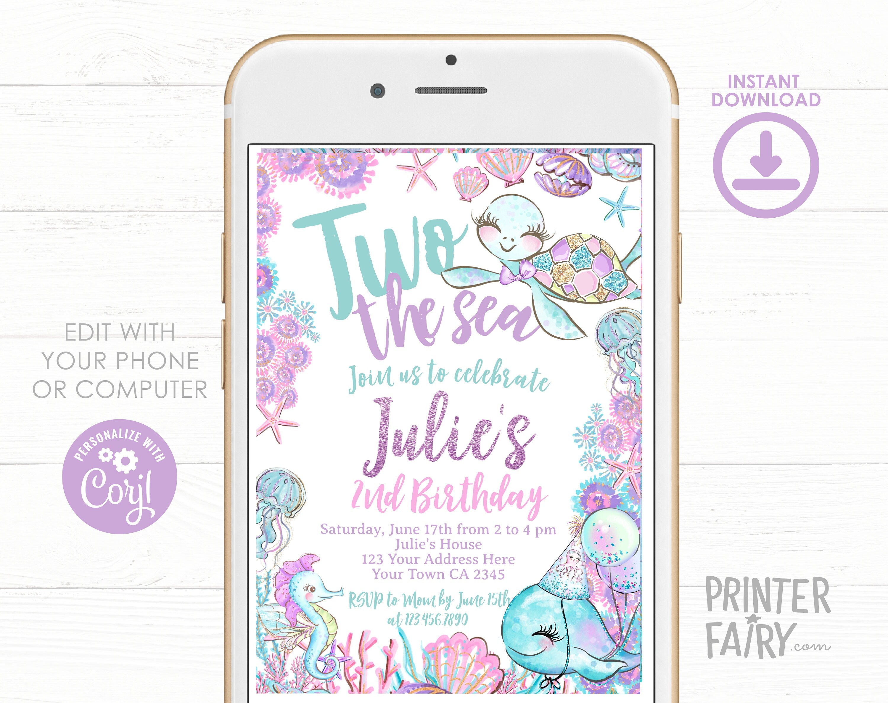 Under The Sea Birthday Invitation, Editable Ocean Party Template (Digital Download)