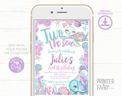Under The Sea Birthday Invitation, Editable Ocean Party Template (Digital Download)