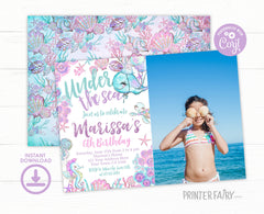 Under the Sea Birthday Invitation with Photo, Ocean Theme (Editable, Instant Download)