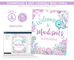 Under The Sea Birthday Welcome Sign, Editable Party Decoration (Digital Download)