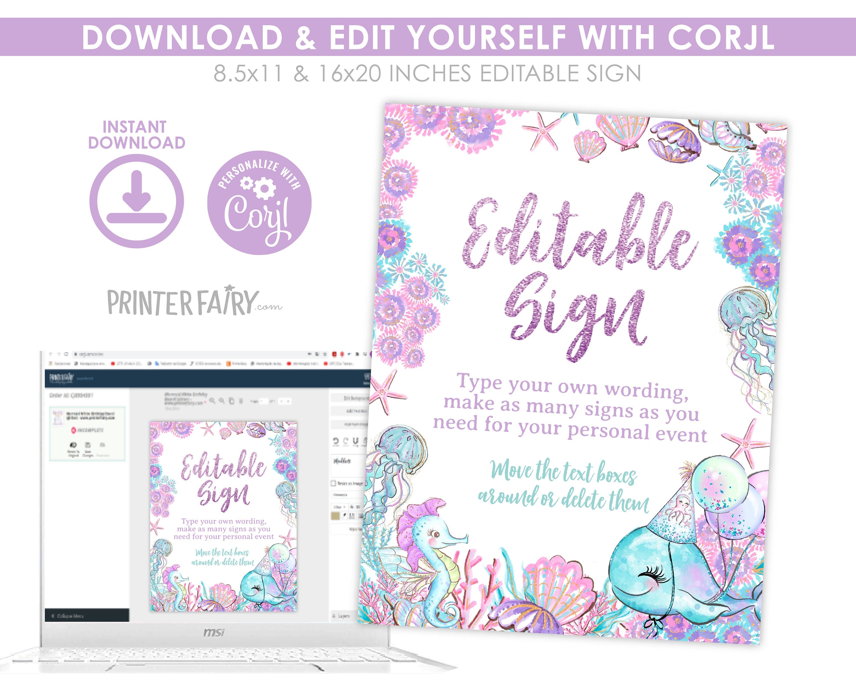 Under The Sea Birthday Sign Template, Ocean Party Decoration (Digital Download)
