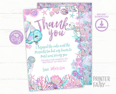 Under The Sea Thank You Card, Ocean Birthday, Editable Template (Instant Download)