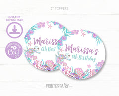 Under The Sea Birthday Toppers, Editable Round Labels (Instant Download)