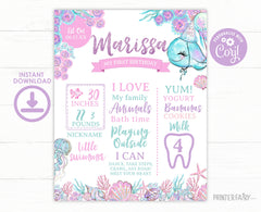 Under The Sea First Birthday Board, Editable Sign (Digital Download)