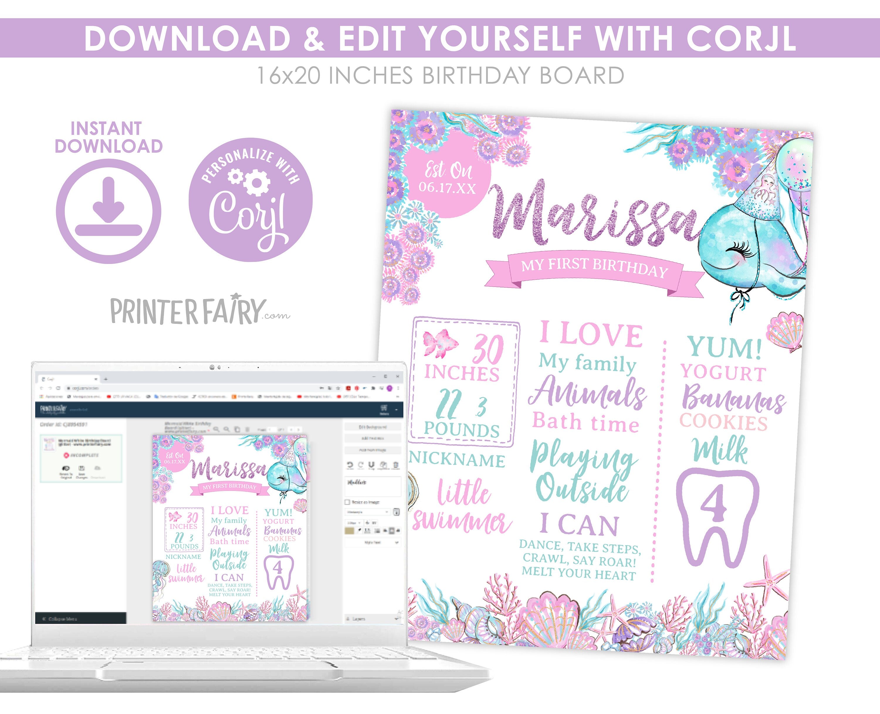 Under The Sea First Birthday Board, Editable Sign (Digital Download)