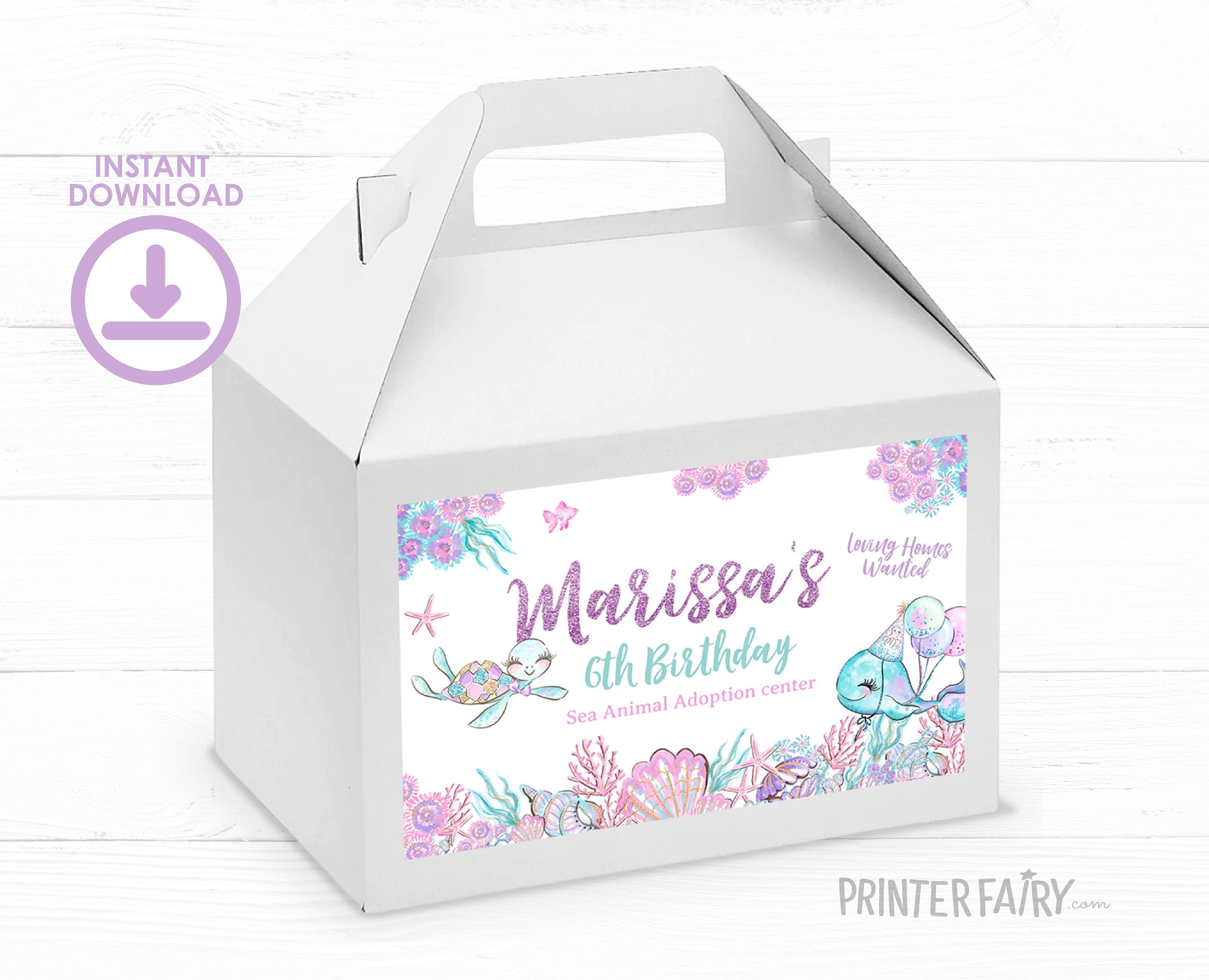 Under The Sea Party Gable Box Labels, Editable Favor Boxes (Digital Download)