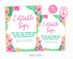 Luau Summer Party Editable Sign Template, Customize for Any Event, INSTANT DOWNLOAD