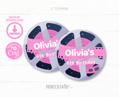 Movie Night Party Toppers, Editable Round Label (Instant Download)