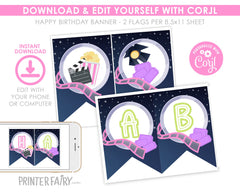 Editable Movie Night Birthday Banner (Printable Digital Download)