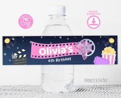 Editable Movie Birthday Water Bottle Label (Digital)