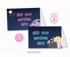 Movie Night Food Tents, Party Printable Place Cards (Digital Download)