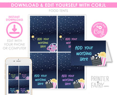 Movie Night Food Tents, Party Printable Place Cards (Digital Download)