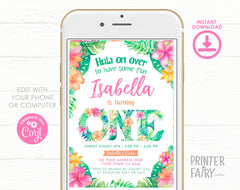Editable Luau First Birthday Invitation, Tropical Floral Invite (Digital)