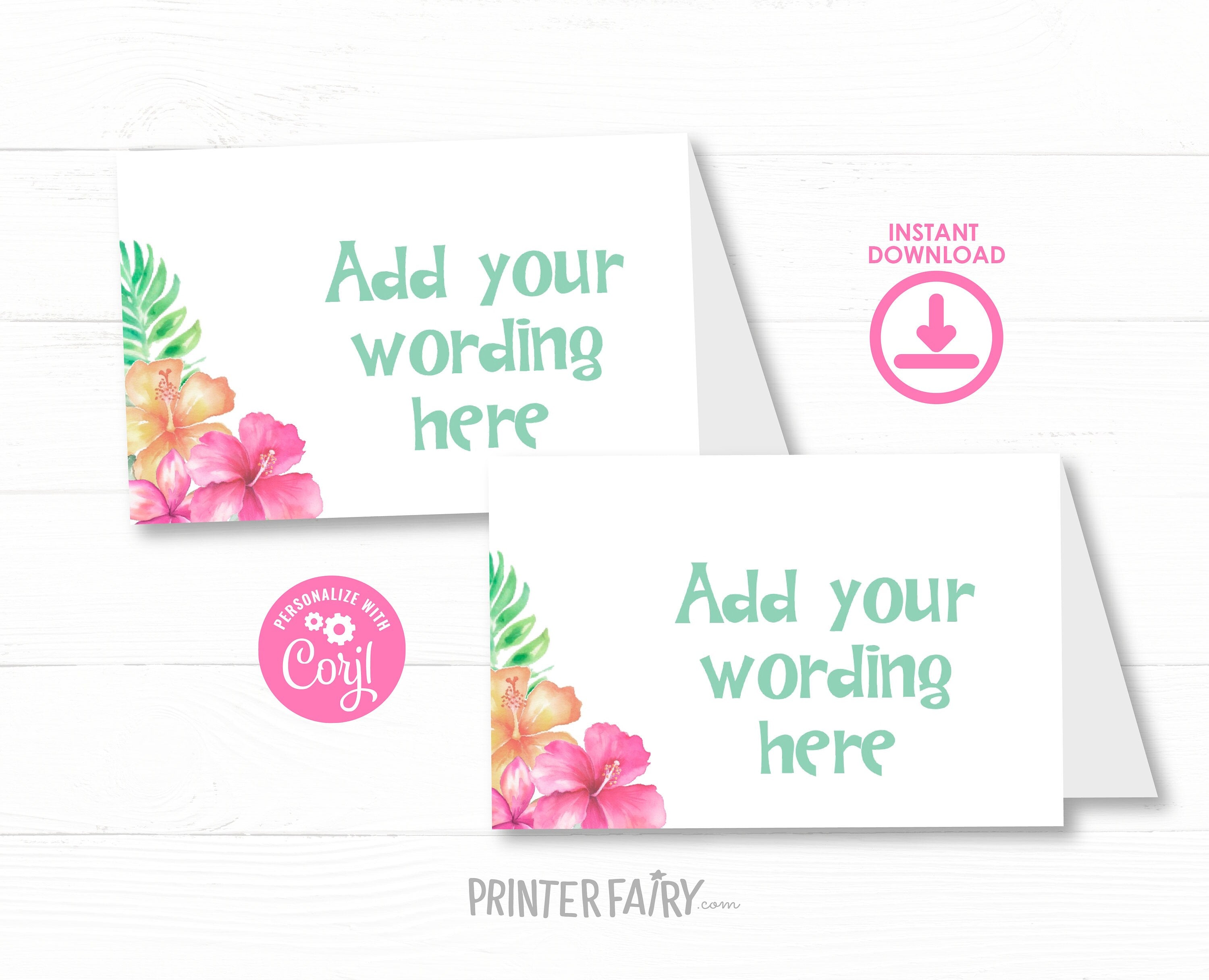 Luau Party Food Tents Editable Template, Place Cards, Hawaiian Menu, INSTANT DOWNLOAD
