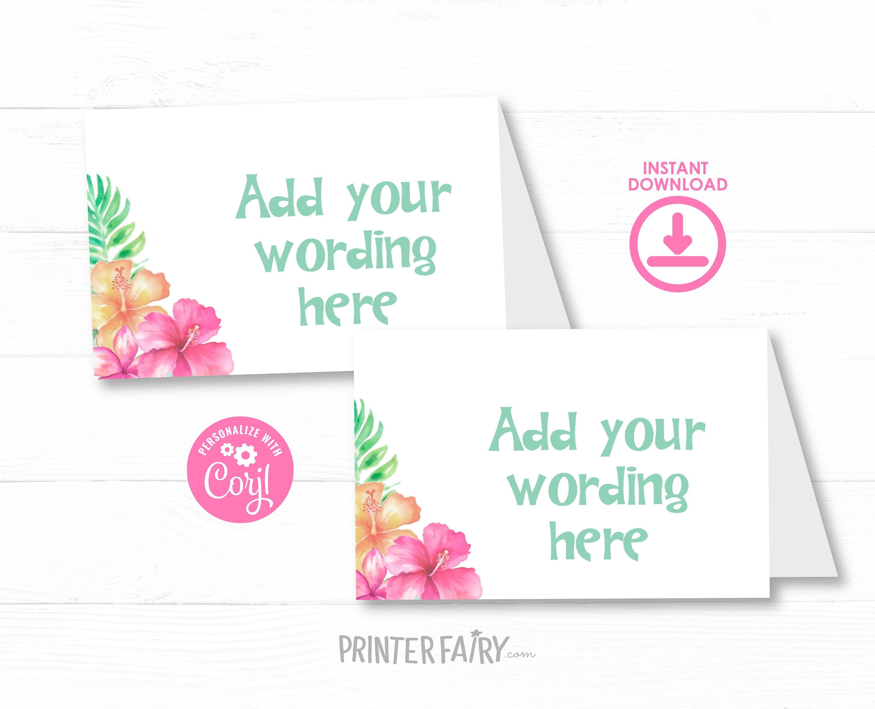 Luau Party Food Tents Editable Template, Place Cards, Hawaiian Menu, INSTANT DOWNLOAD