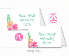 Luau Party Food Tents Editable Template, Place Cards, Hawaiian Menu, INSTANT DOWNLOAD