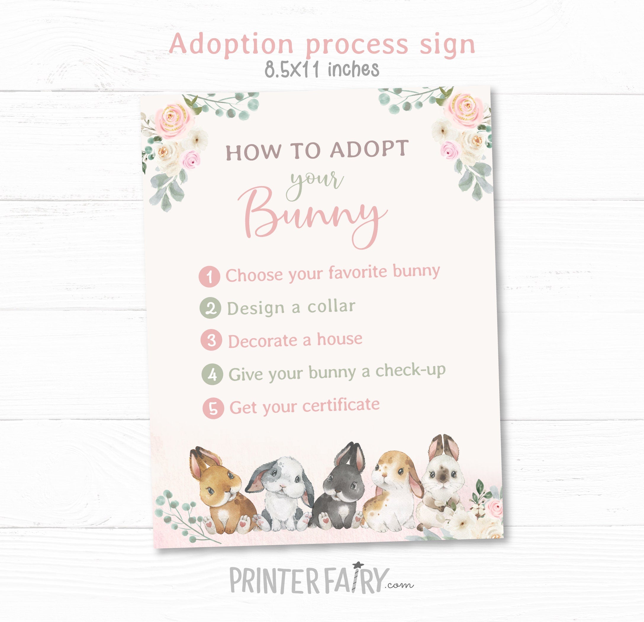 Bunny Adoption Party Kit, Pet Adoption Station (Instant Download)