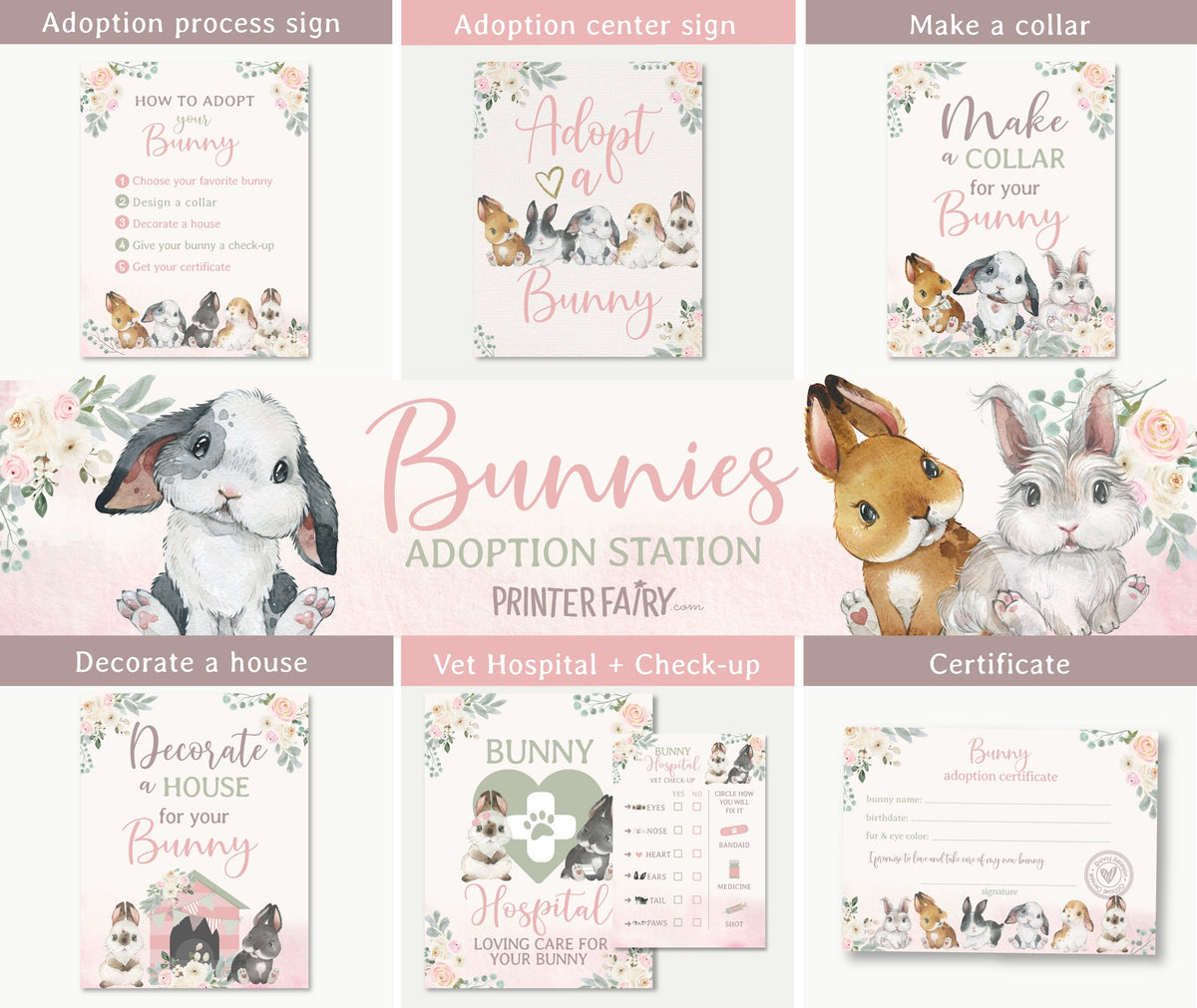 Bunny Adoption Party Kit, Pet Adoption Station (Instant Download)