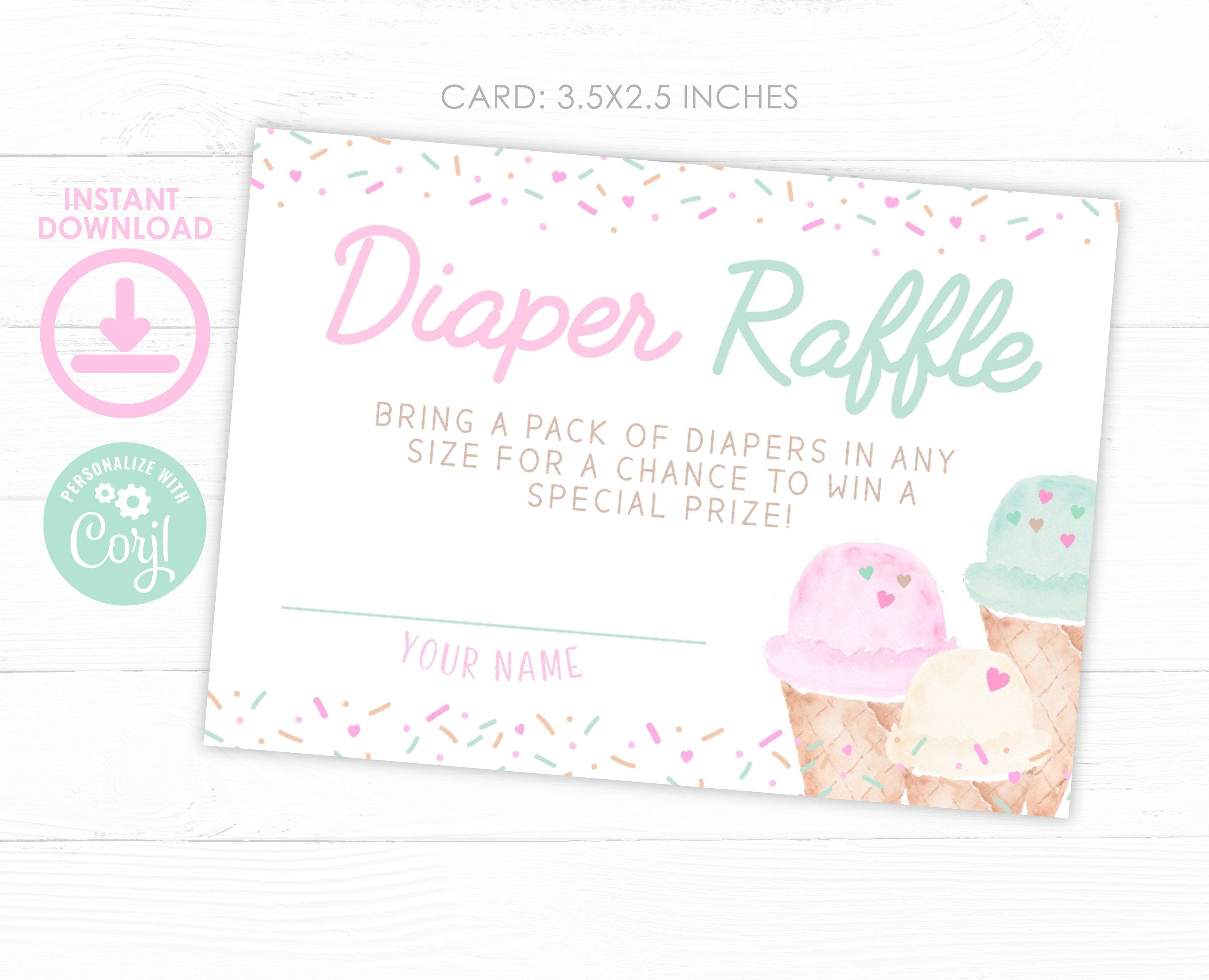 Ice Cream Baby Shower Diaper Raffle Sign and Ticket Editable Templates (Digital Instant Download)