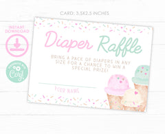 Ice Cream Baby Shower Diaper Raffle Sign and Ticket Editable Templates (Digital Instant Download)