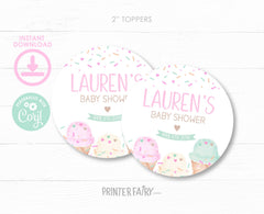 Ice Cream Baby Shower Toppers, Editable Label Template (Digital Instant Download)