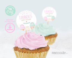Ice Cream Baby Shower Toppers, Editable Label Template (Digital Instant Download)