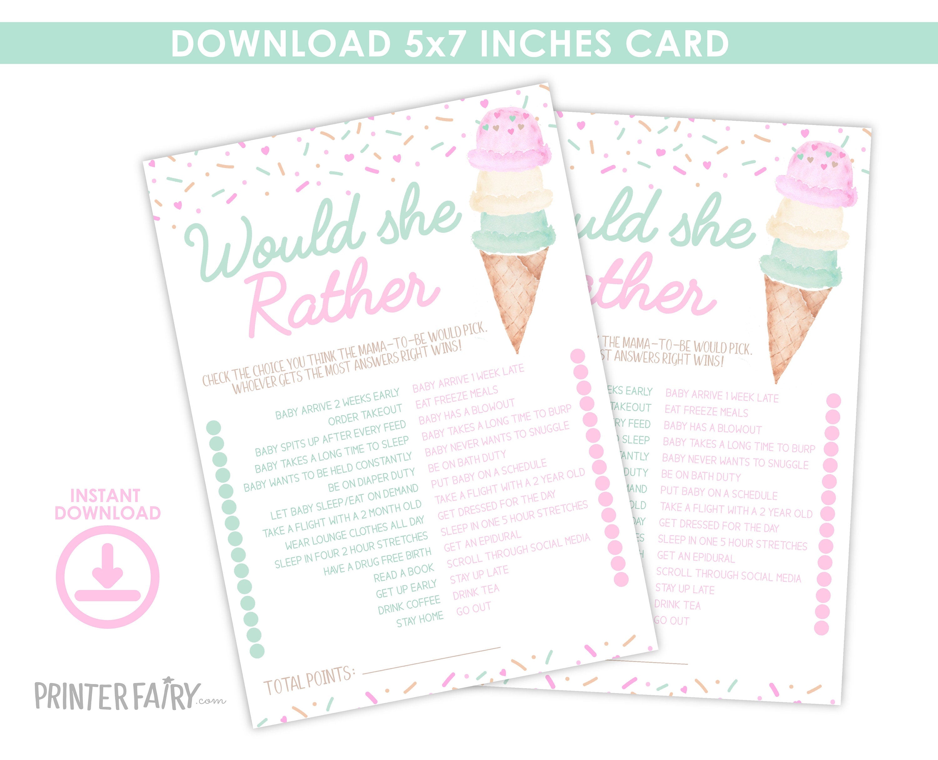 Ice Cream Baby Shower Games Editable Templates, (Digital Instant Download)