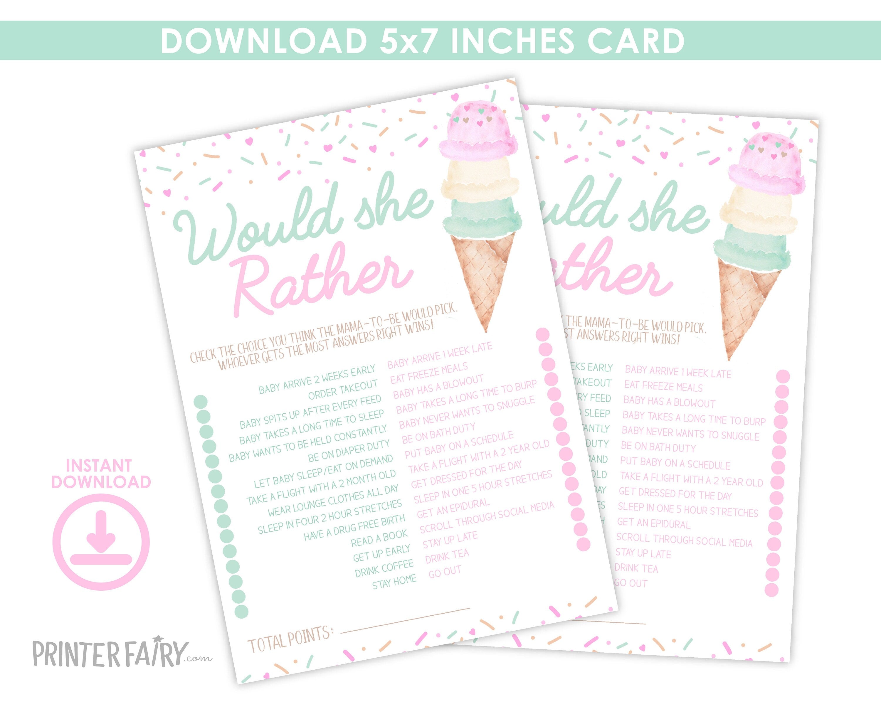 Ice Cream Baby Shower Games Editable Templates, (Digital Instant Download)