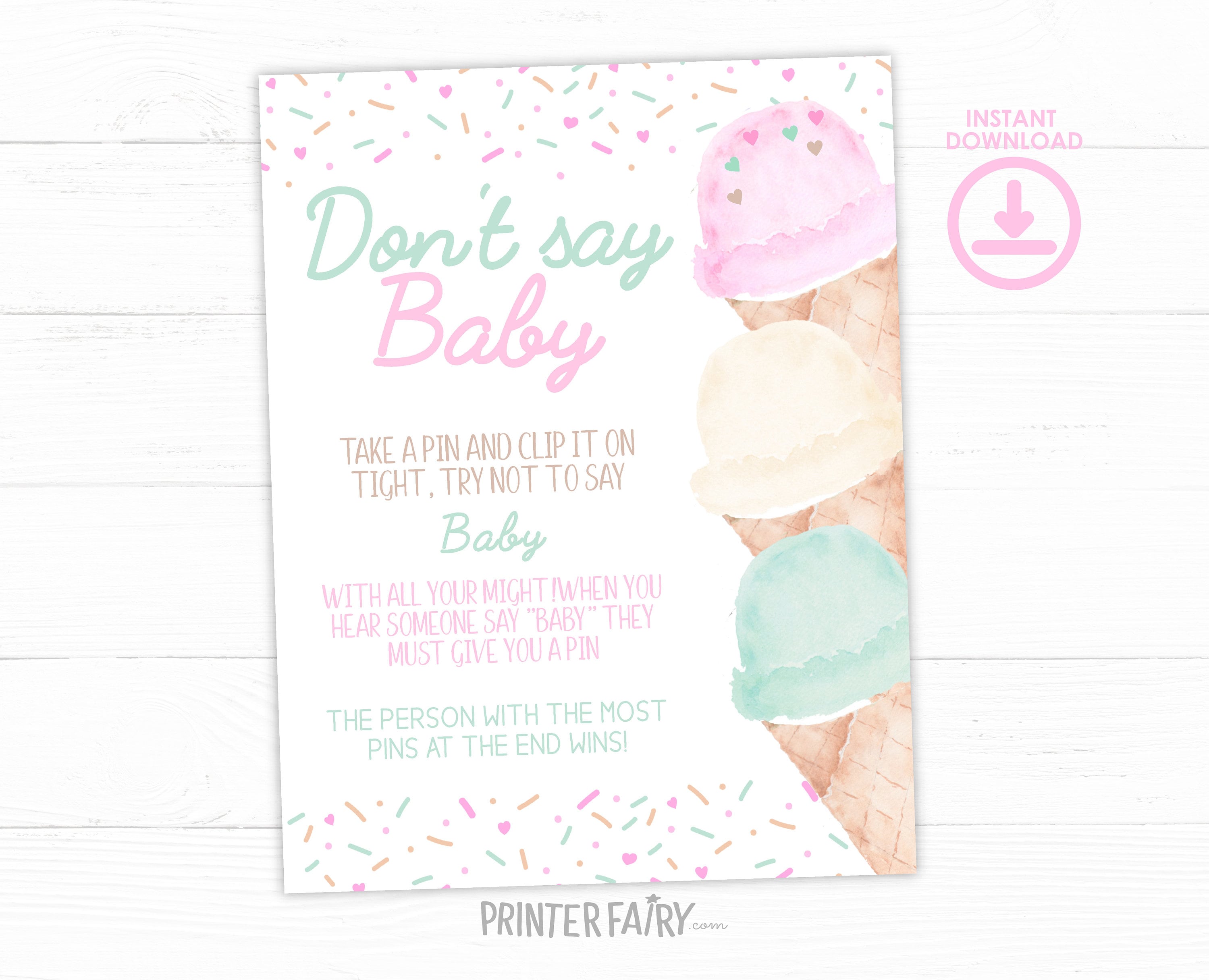 Ice Cream Baby Shower Games Editable Templates, (Digital Instant Download)