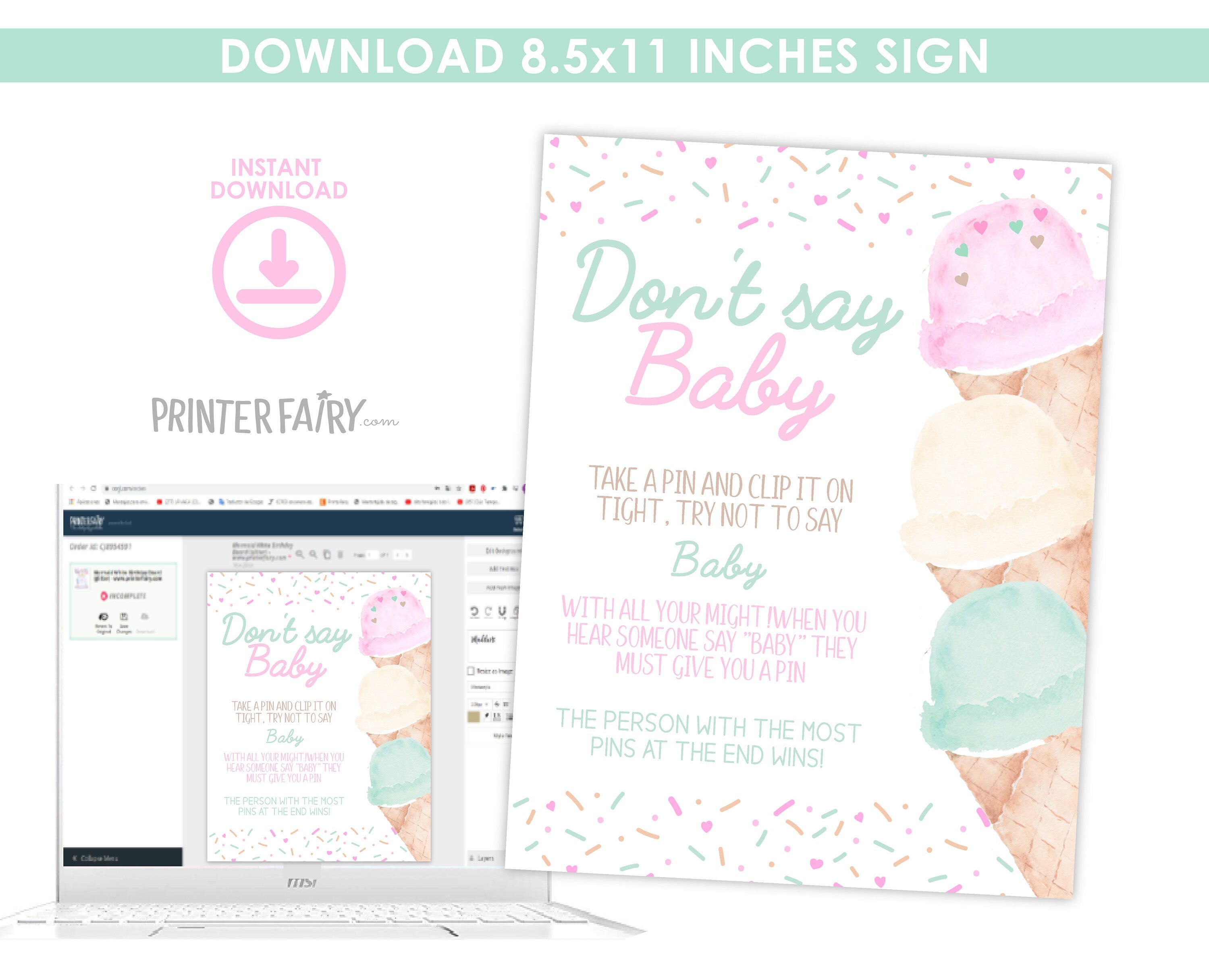 Ice Cream Baby Shower Games Editable Templates, (Digital Instant Download)