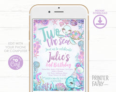 Under The Sea 2nd Birthday Invitation Editable Template, Two The Sea Turtle Party Invite, Instant Download