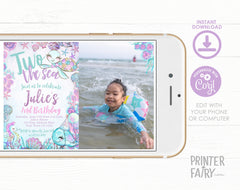 Under The Sea Birthday Invitation, Photo, Turtle, Editable Template (Digital Download)