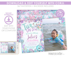 Under The Sea Birthday Invitation, Photo, Turtle, Editable Template (Digital Download)