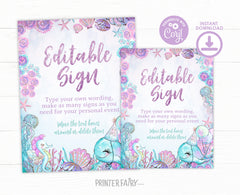 Under The Sea Birthday Sign Editable Template Whale Party Decoration (Instant Download)