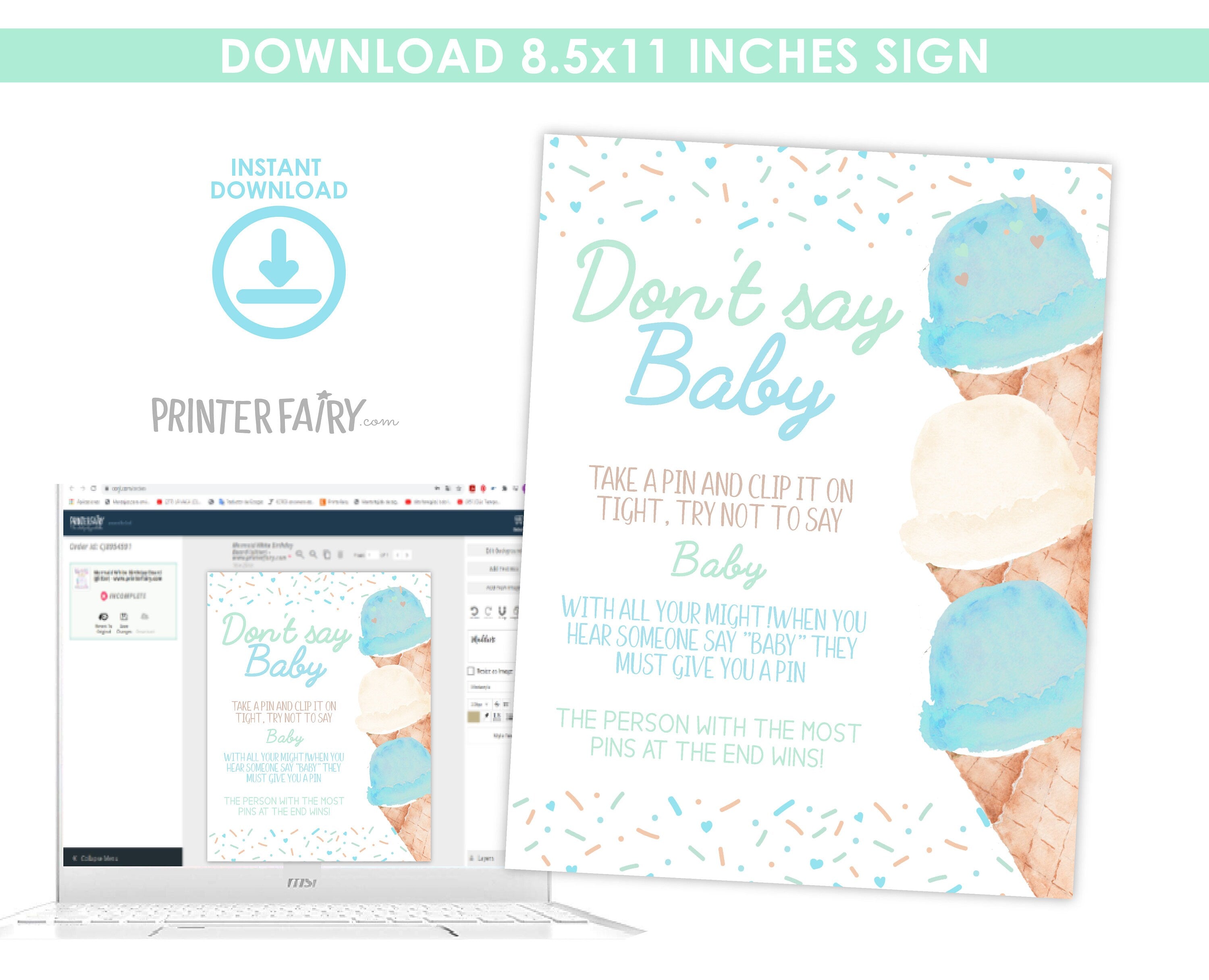 Ice Cream Baby Shower Games Bundle Editable Templates (Digital INSTANT Download)