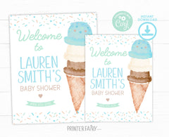 Ice Cream Baby Shower Welcome Sign Editable Template, INSTANT DOWNLOAD