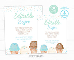 Ice Cream Baby Shower Editable Sign Template (Digital Instant Download)