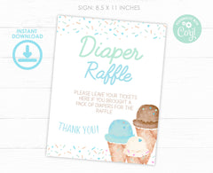 Ice Cream Diaper Raffle Sign and Cards, Baby Shower (Digital Download)