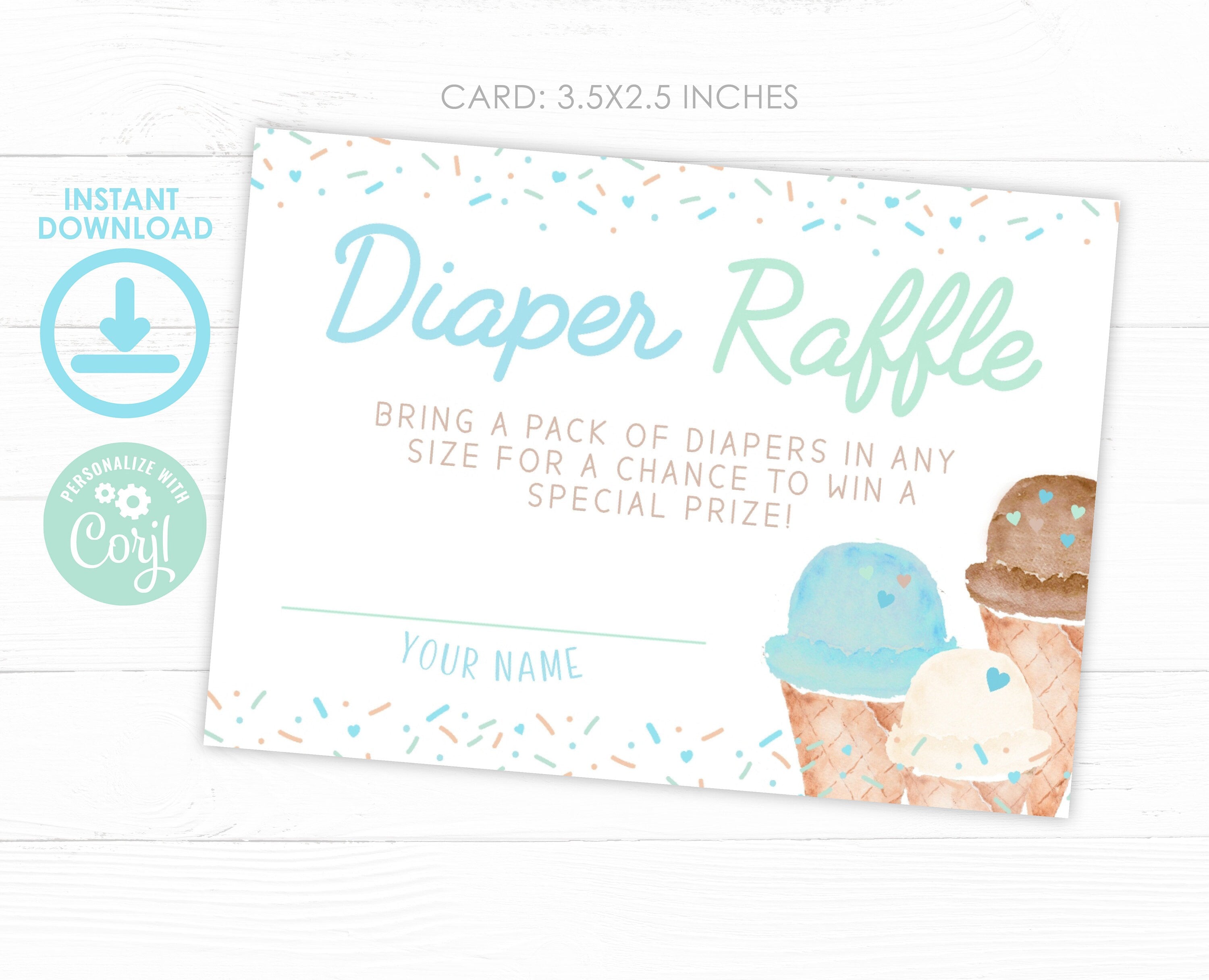 Ice Cream Diaper Raffle Sign and Cards, Baby Shower (Digital Download)