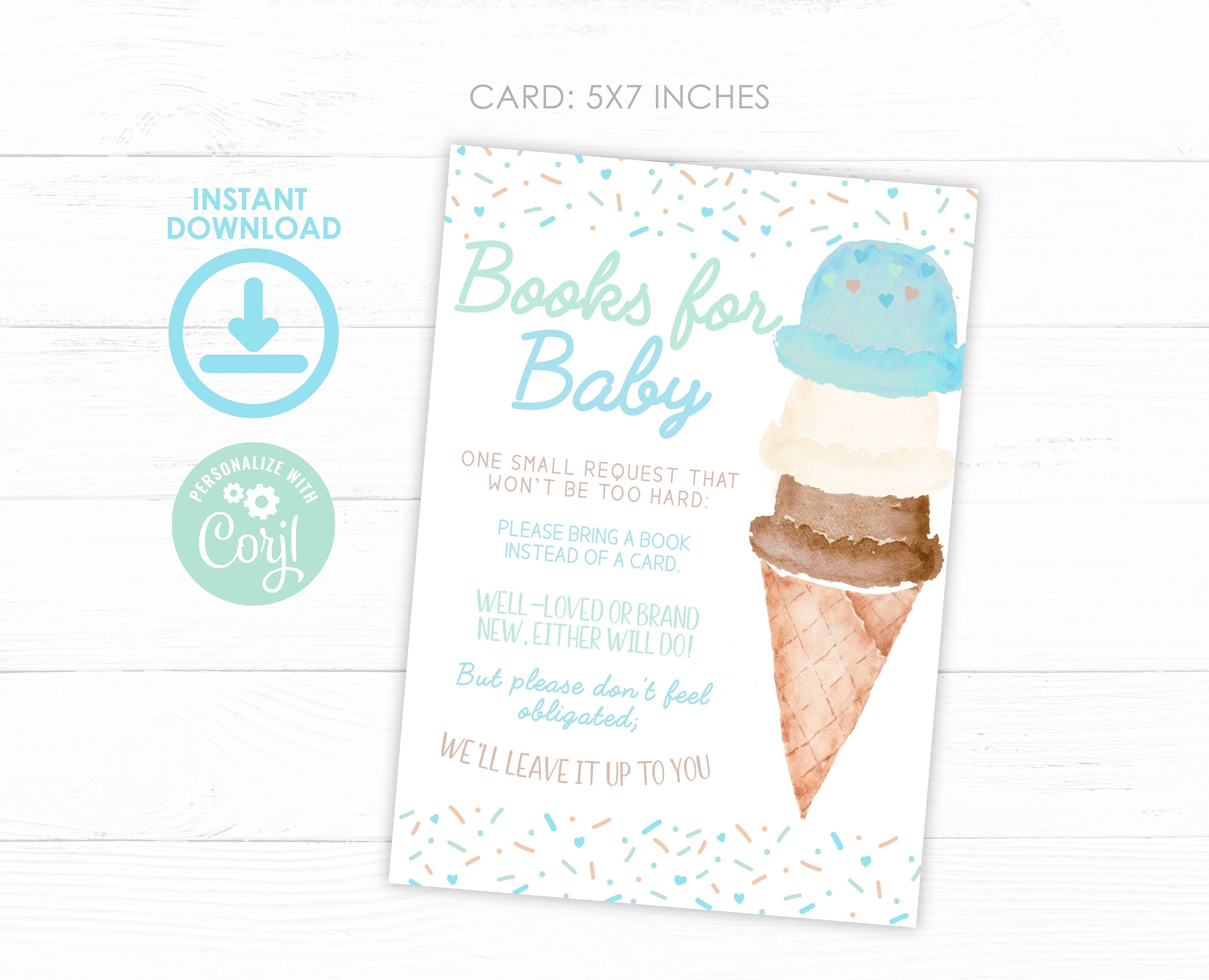 Ice Cream Baby Shower Books for Baby Sign and Card (Digital Download)