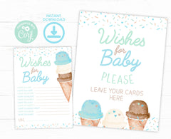 Ice Cream Baby Shower Wishes Sign and Card Templates (Digital Download)