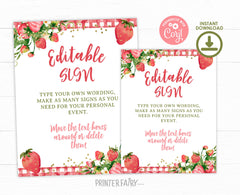 Strawberry Baby Shower Sign, Editable Welcome Sign (Digital Download)