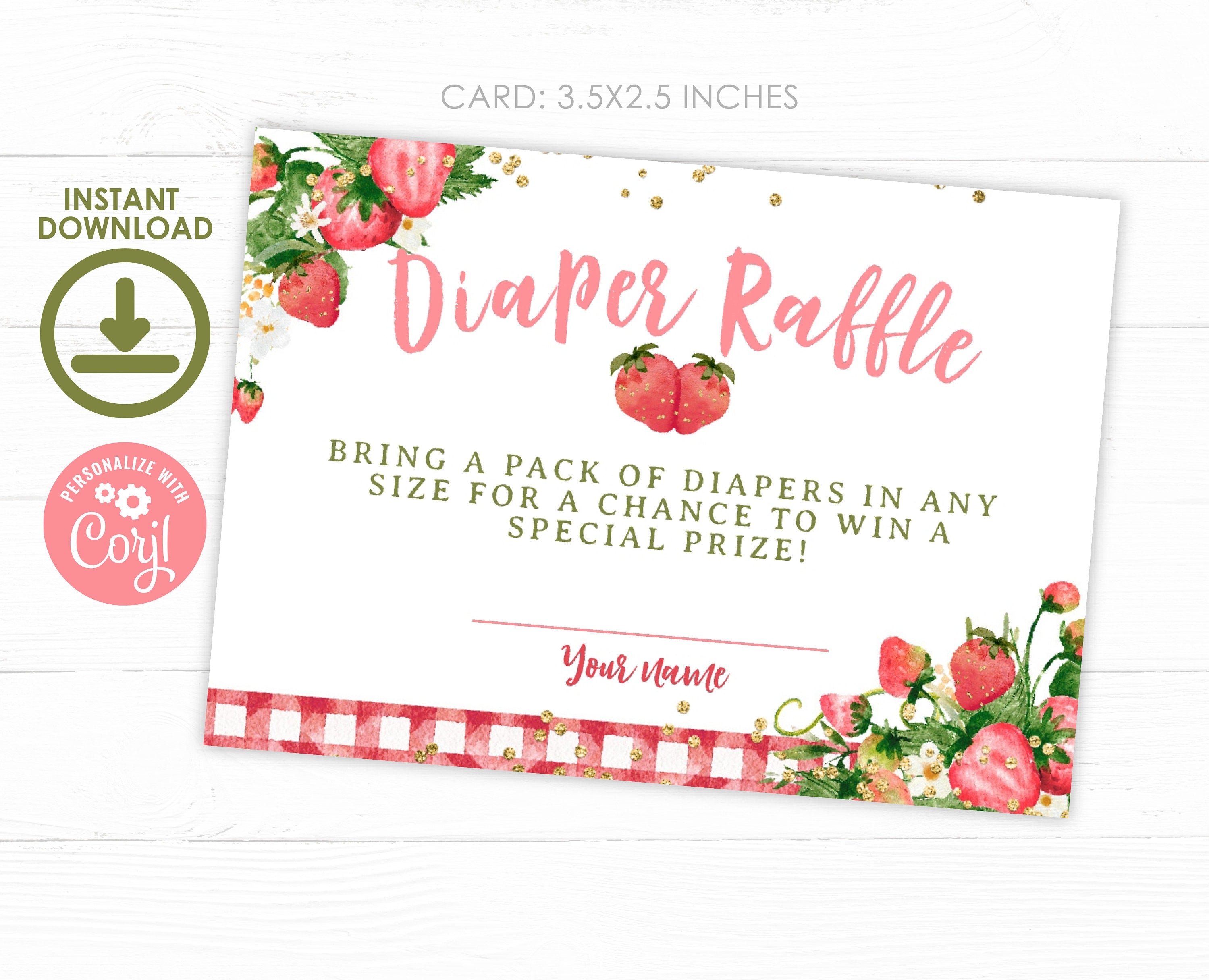 Strawberry Baby Shower Diaper Raffle Sign and Cards (Digital Download)