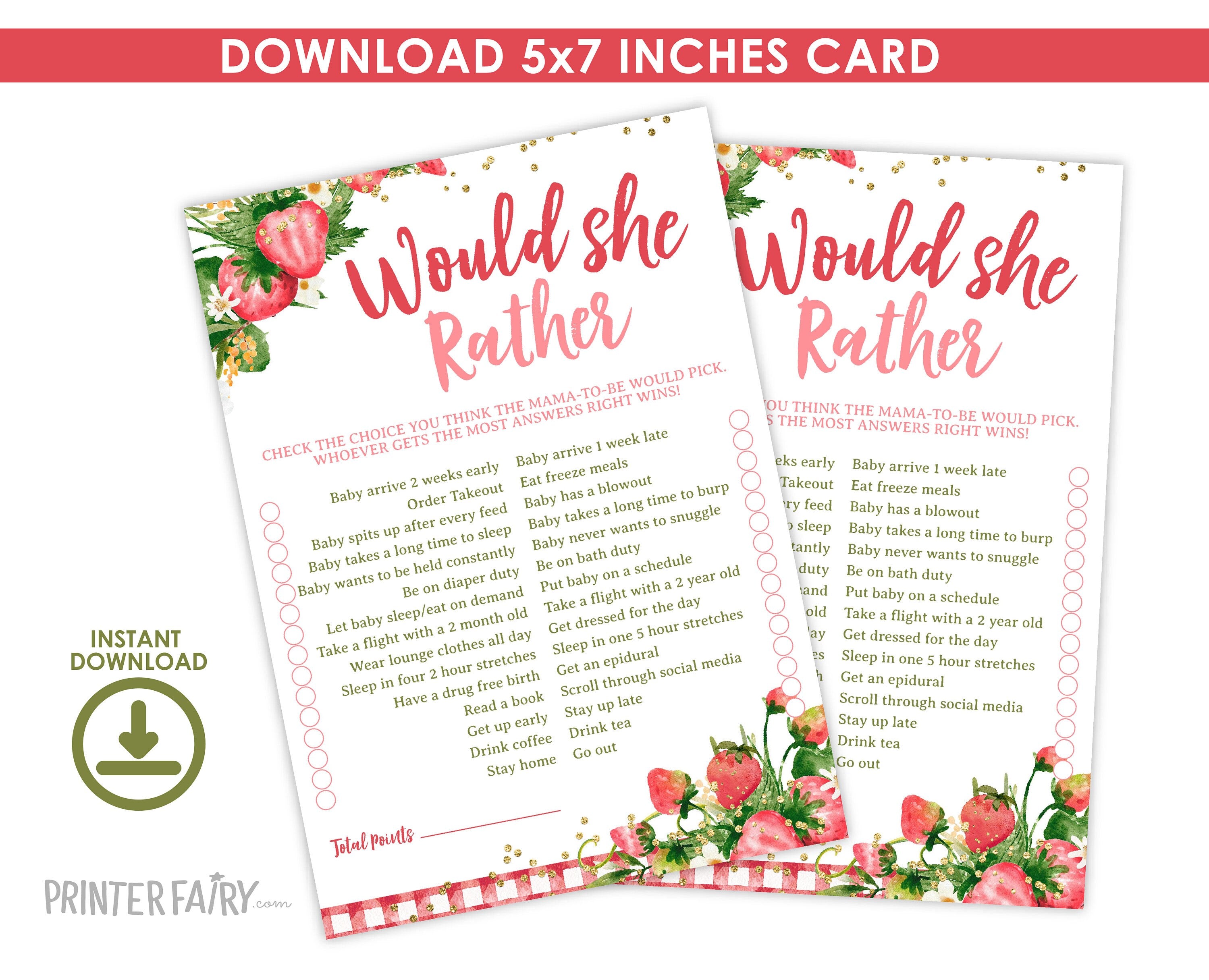 Strawberry Baby Shower Games, Girl Sprinkle Activities (Digital Download)