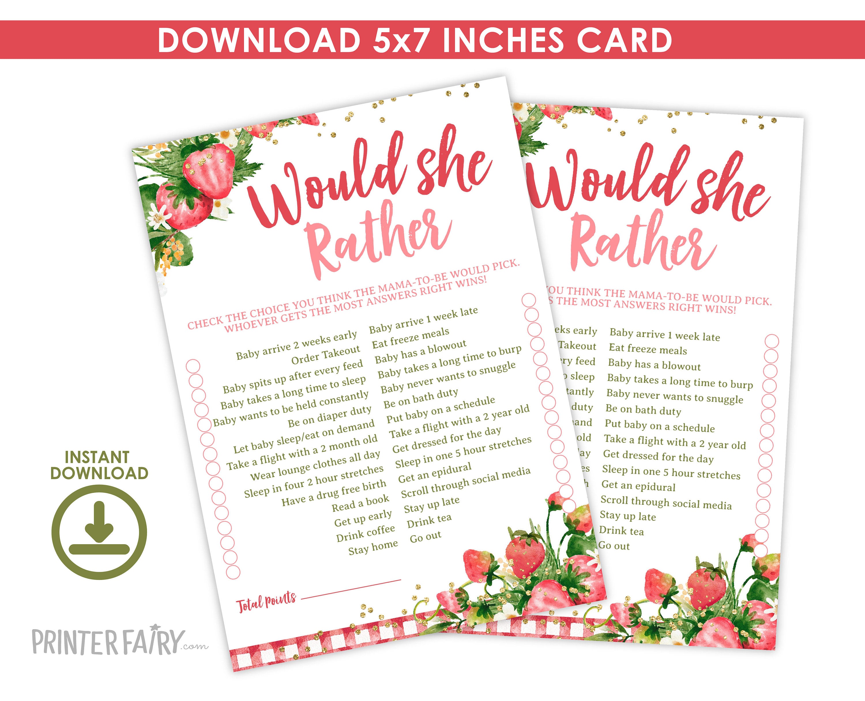 Strawberry Baby Shower Games, Girl Sprinkle Activities (Digital Download)