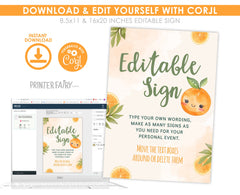 Orange Baby Shower Welcome Sign, Editable Citrus Theme (Digital Download)