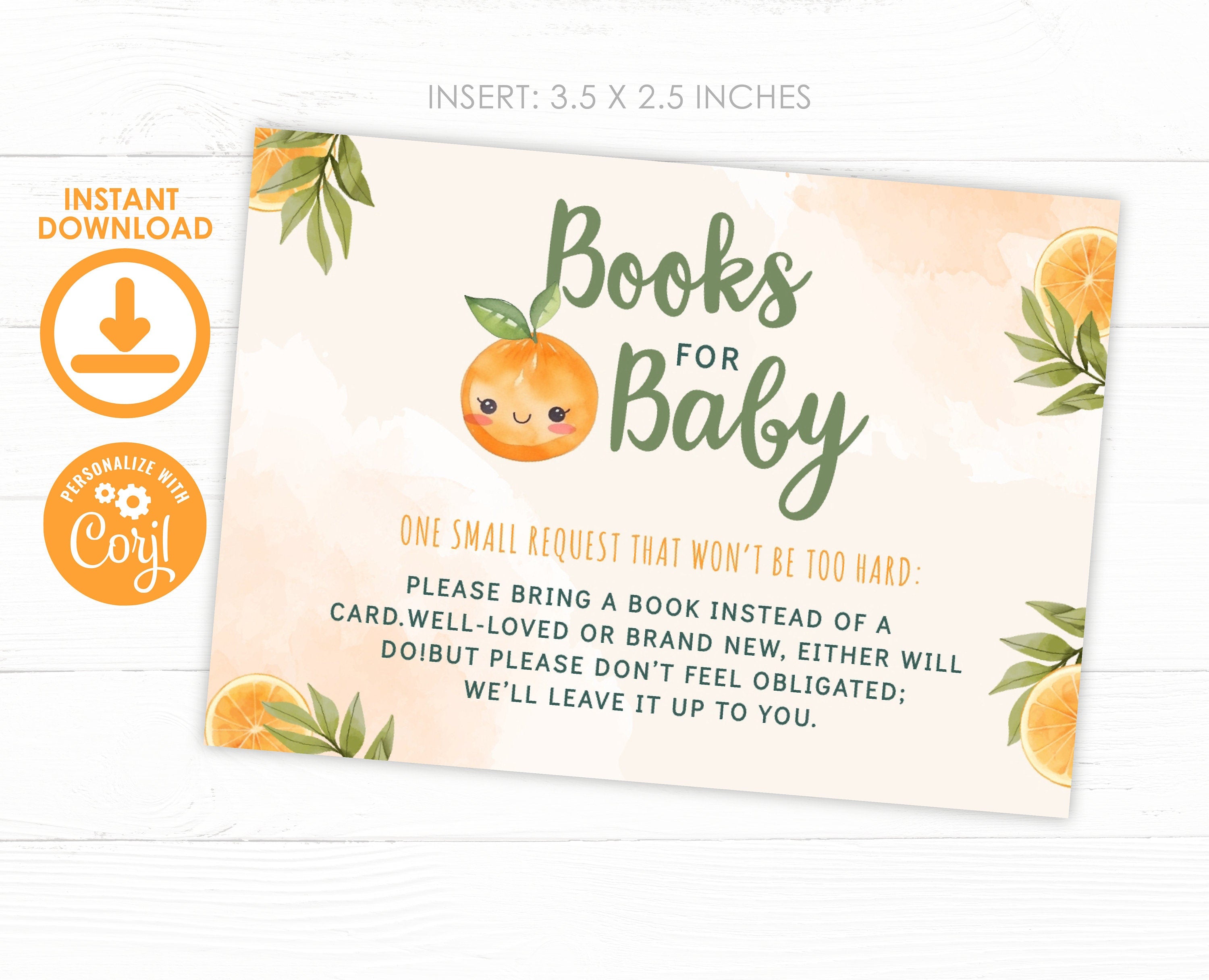 Orange Baby Shower Books for Baby Sign, Editable Template (Digital Download)